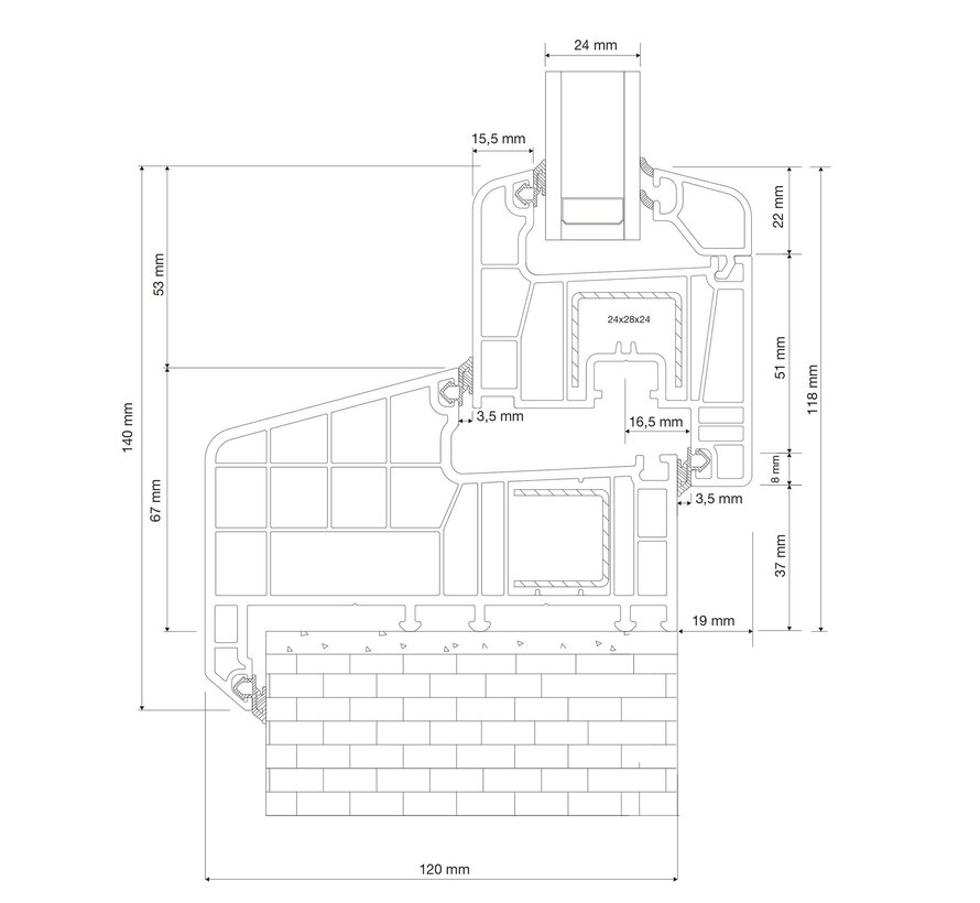 Dakkapel kozijn 200 x 130 Intrek (Verdiept)