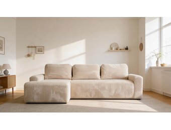 Ribstof hoekslaapbank met slaapfunctie en opbergruimte rechts – Lipari