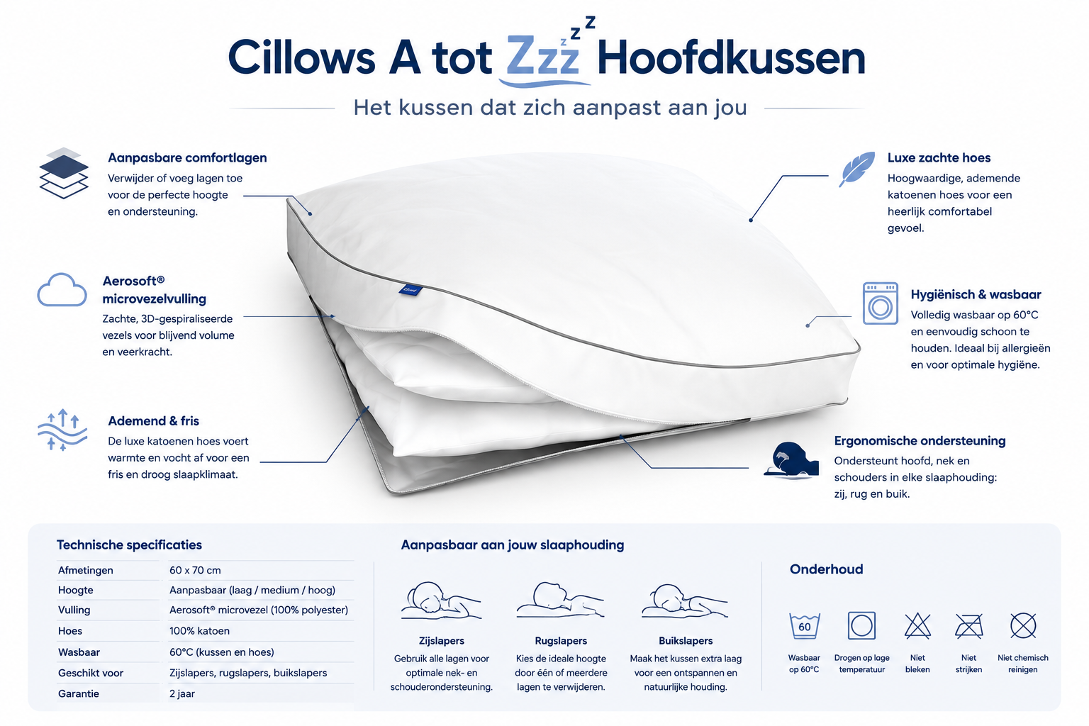Cillows hoofdkussen A tot Zzz