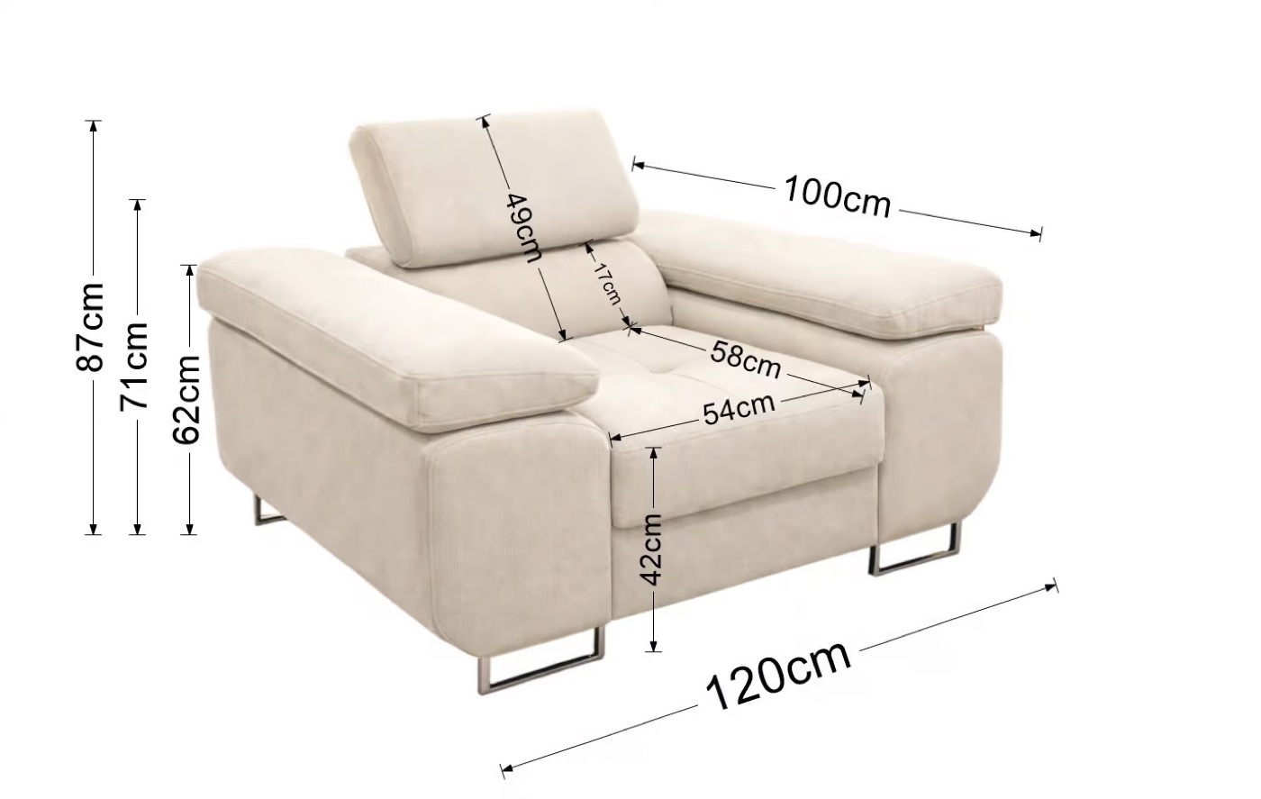Modena Fauteuil met Verstelbare Hoofdsteun
