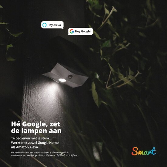 FlinQ FlinQ - Smart Solar Wandlamp - Solar Tuinverlichting - Wit en Gekleurd licht - Bewegingssensor - Alexa & Google Assistant - Orion