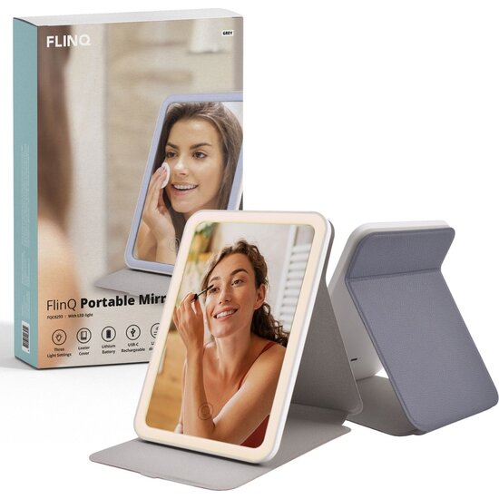 FlinQ FlinQ - Draagbare Spiegel - Reisspiegel - Met verlichting - Make-Up Spiegel - Oplaadbaar - 2 kleuren
