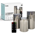 FlinQ FlinQ Smoked Glass LED Kaarsenset - Kaarsen op batterijen - Realistische vlam - Sfeerkaars