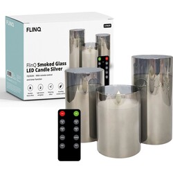 FlinQ Smoked Glass LED Kaarsenset - Kaarsen op batterijen - Realistische vlam - Sfeerkaars