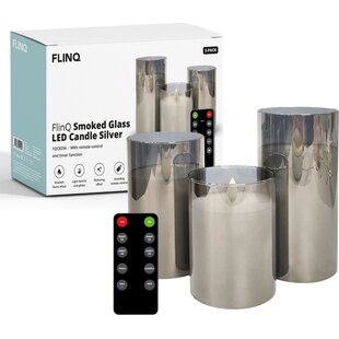 FlinQ Smoked Glass LED Kaarsenset - Kaarsen op batterijen - Realistische vlam - Sfeerkaars