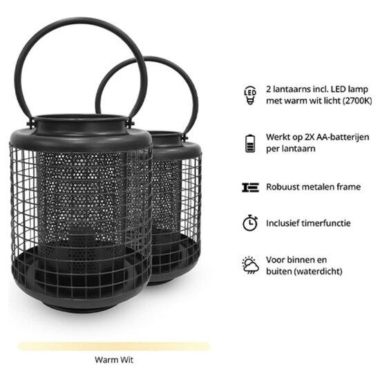 FlinQ Industriële Lantaarn Set - Tafellamp voor buiten - Draadloos