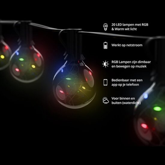 FlinQ FlinQ - Slimme Lichtslinger - Lichtsnoer buiten en binnen - Smart verlichting - Lichtsnoer - 15 meter - RGB