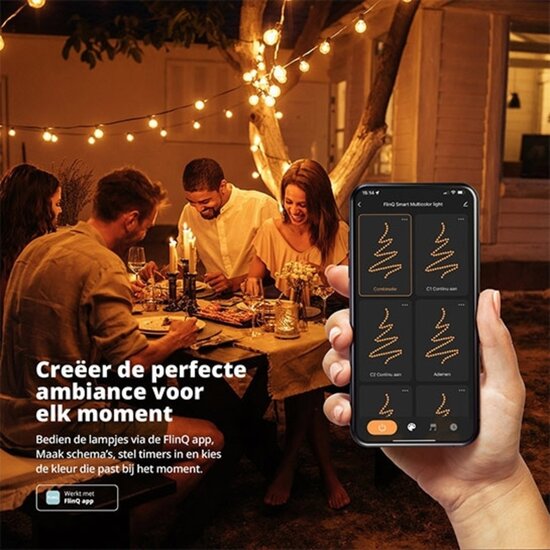 FlinQ FlinQ - Slimme Lichtslinger - Lichtsnoer buiten en binnen - Smart verlichting - Lichtsnoer - 15 meter - RGB