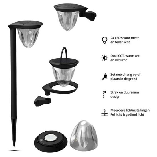 FlinQ FlinQ - Solar Tuinverlichting - Tuinverlichting op zonne-energie - Multifunctioneel - 2-pack - Juno