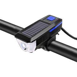 FlinQ - Solar Fietsverlichting - Oplaadbare USB Led Fietslamp - Inclusief bel - Waterdicht - 3 Lichtstanden
