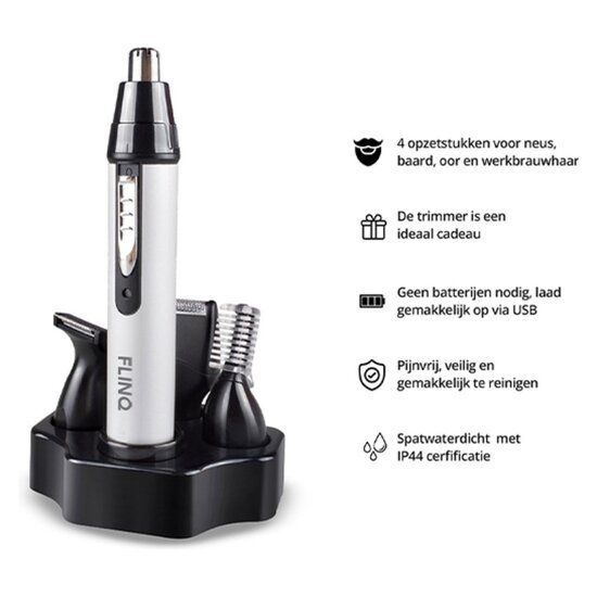 FlinQ FlinQ - Oplaadbare 4 in 1 Baard trimmer - Wenkbrauw Trimmer - Neustrimmer - Oortrimmer - Scheerapparaat - Oplaadbaar