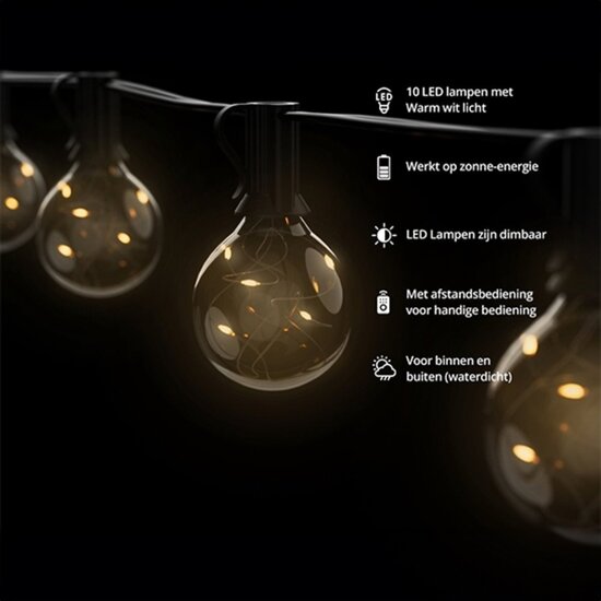 FlinQ FlinQ - Solar Lichtslinger - Lichtsnoer buiten - Lichtsnoer - Zonne-energie - Zwart - 8 Meter