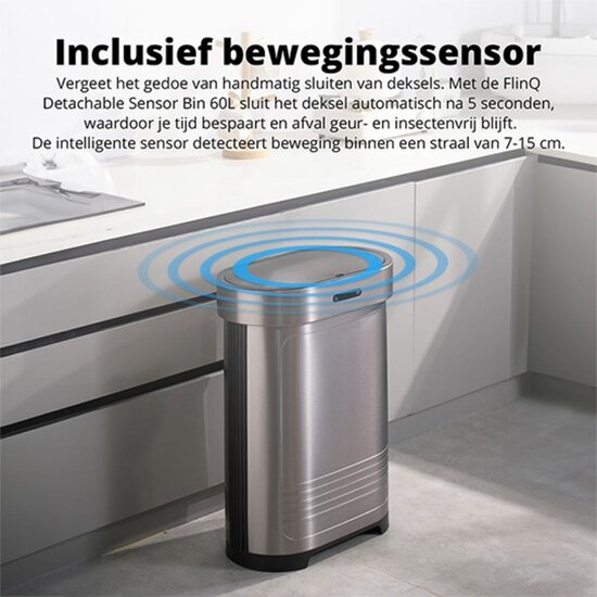 FlinQ FlinQ Detachable Sensor Bin 60L – Slimme Opvouwbare Prullenbak in Titanium Alloy