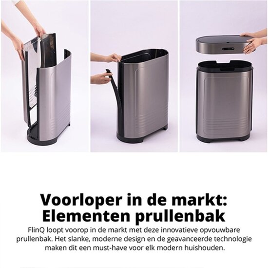 FlinQ FlinQ Detachable Sensor Bin 60L – Slimme Opvouwbare Prullenbak in Titanium Alloy