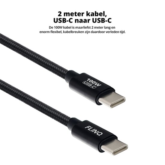 FlinQ FlinQ - 2-pack - 100W Snellader USB-C (PD) Kabel