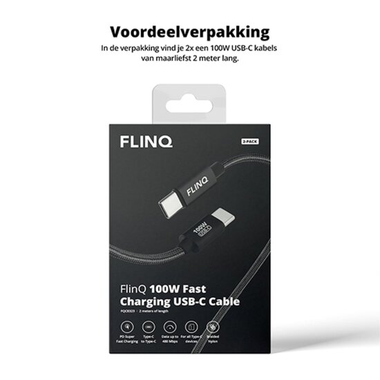 FlinQ FlinQ - 2-pack - 100W Snellader USB-C (PD) Kabel