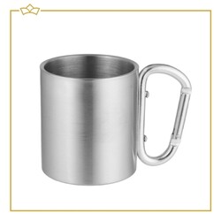 ATTREZZO® - Camping- / Reisbeker 200 ml - Roestvrij Staal Beker - Incl. Karabijnhaak - Handvat - Picknick