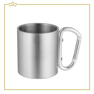 ATTREZZO® - Camping- / Reisbeker 200 ml - Roestvrij Staal Beker - Incl. Karabijnhaak - Handvat - Picknick