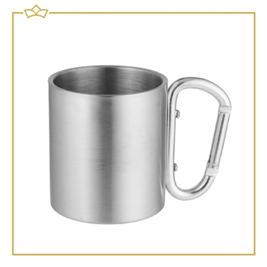 Attrezzo ATTREZZO® - Camping- / Reisbeker 200 ml - Roestvrij Staal Beker - Incl. Karabijnhaak - Handvat - Picknick