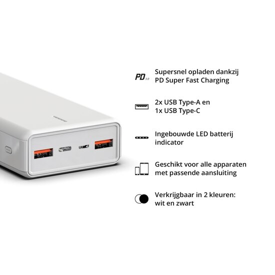 FlinQ FlinQ Krachtige Powerbank 20.000 mAh - Externe Batterij - Smartphone Oplader