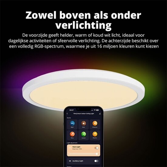 Webshop Outlet FlinQ Smart Indoor RGB Ceiling Light – Slimme Plafondlamp voor Elke Ruimte