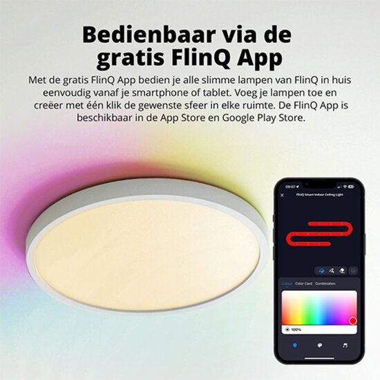 Webshop Outlet FlinQ Smart Indoor RGB Ceiling Light – Slimme Plafondlamp voor Elke Ruimte