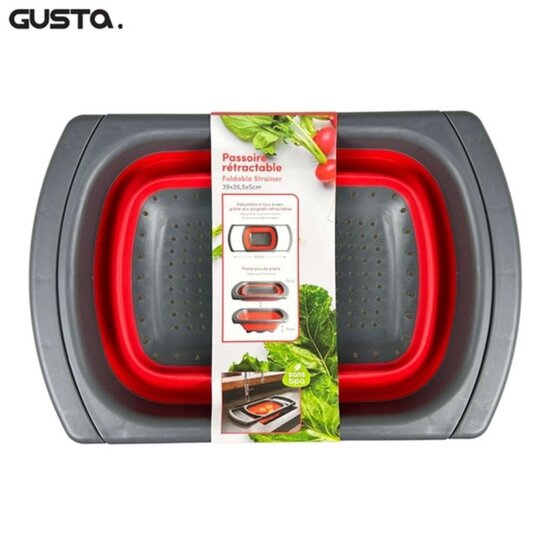 Webshop Outlet Gusta Opvouwbaar Vergiet – Rood/Antraciet - Ruimtebesparend & BPA-vrij