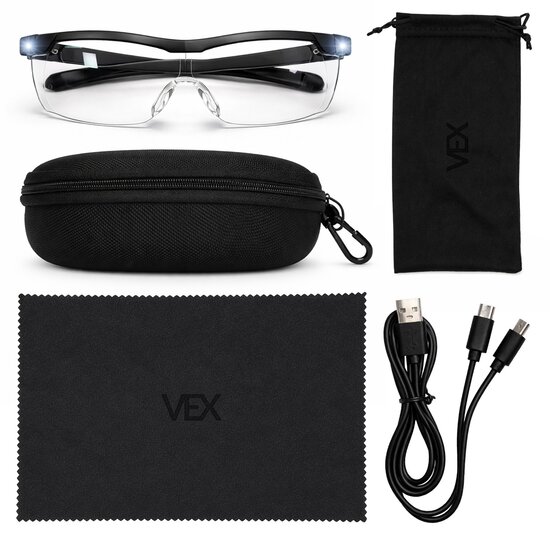 VEX VEX Vergrootglas Bril met LED-licht - Vergroot tot 160% - met Accessoires
