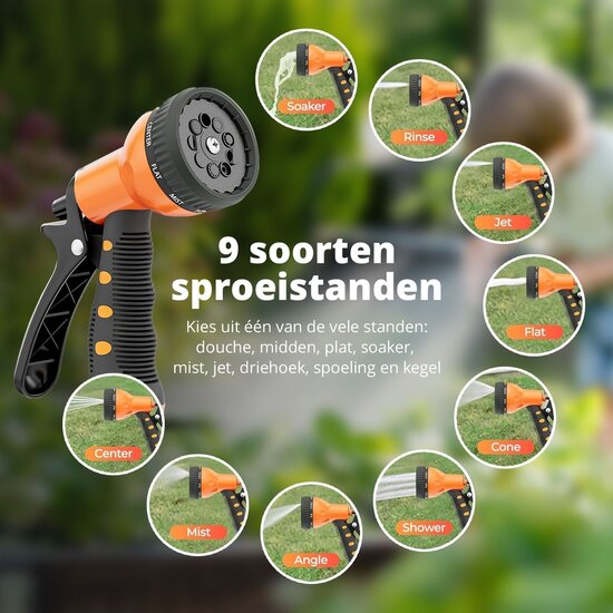 FlinQ FlinQ Automatische Tuinslanghaspel met 9 Sproeistanden - 180° Draaibaar - 30 Meter