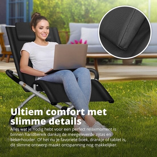 FlinQ FlinQ Opvouwbare Ligstoel voor Buiten - Luxe Tuinstoel met Schommelfunctie