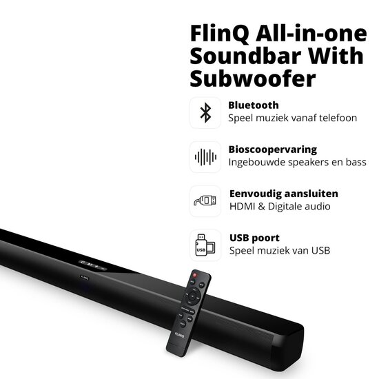 FlinQ FlinQ - Soundbar Play - Soundbar voor TV - Zwart - Film modus - Muziek modus