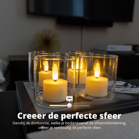 FlinQ FlinQ Oplaadbare LED Theelichtjes met Dimfunctie - Waxinelichtjes - 4 Lichtstanden en Timer