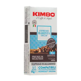 Kimbo Nespresso Compatible Espresso Barista Decaf 10pcs/box – Medium-Dark Decaffeinated Italian Coffee Capsules with Dried Chestnut Notes