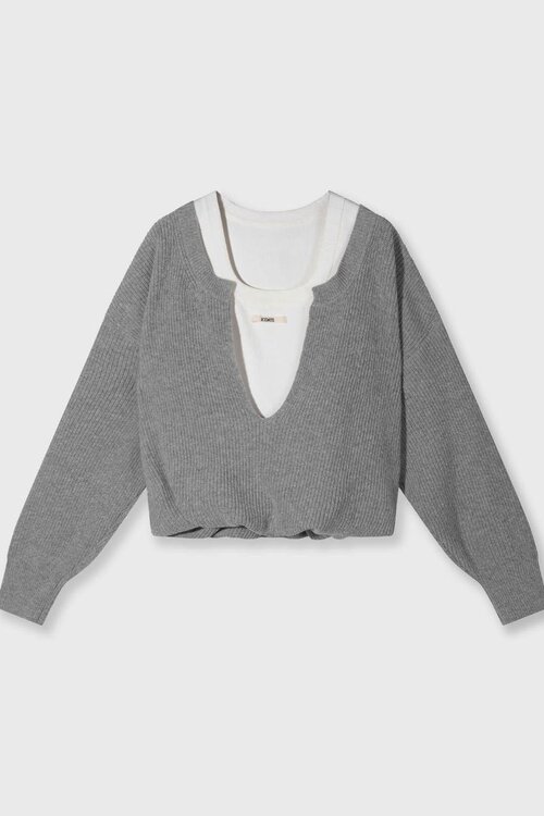 10Days Light Grey Melee v-hals trui van kasjmier