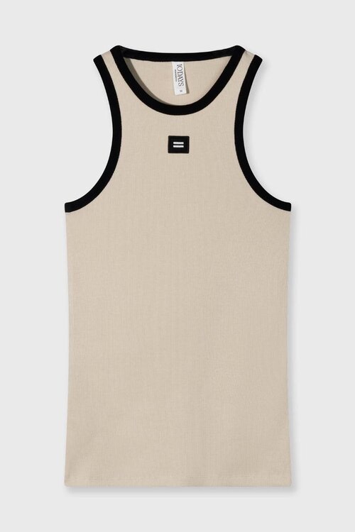 10Days Lichte aardetint tanktop met ribstructuur en contrasterende details.