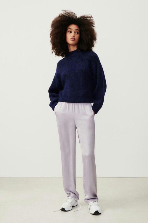 American Vintage Donkerblauwe trui met breipatroon