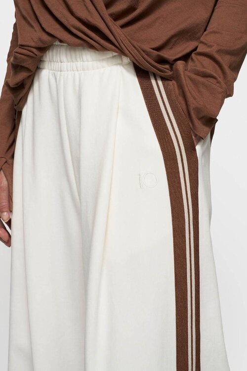 10Days Ecru wijde broek met tape-accenten