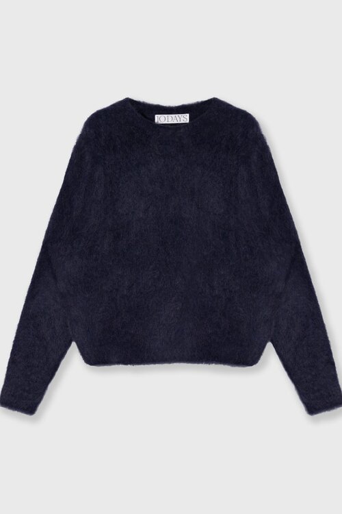 10Days Donkerblauwe cropped trui van harig breisel