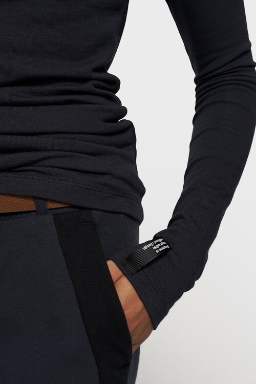 10Days Donkerblauw extra lang shirt met lange mouwen van modal