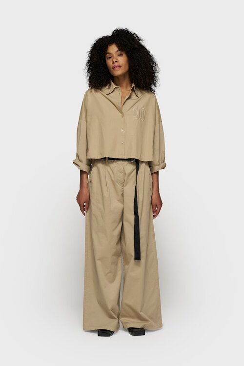 10Days lichtbruin oversized cropped overhemd