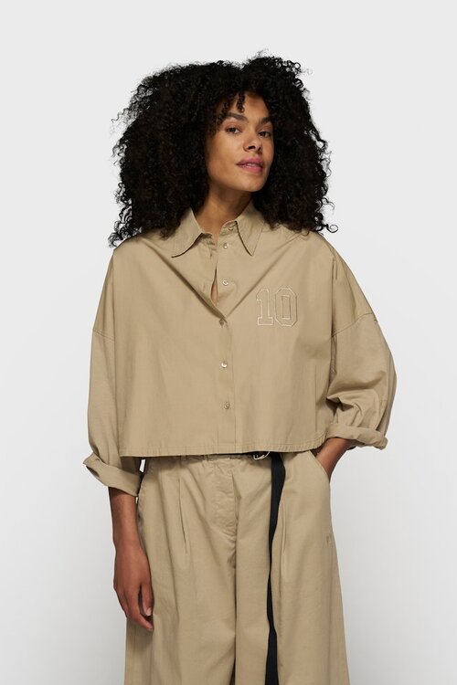 10Days lichtbruin oversized cropped overhemd