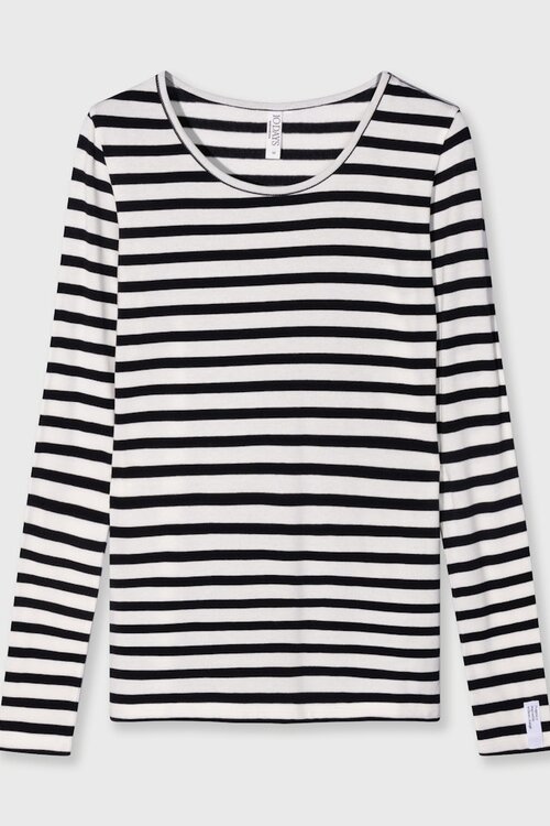 10Days Ecru/Zwarte extra lange mouw T-shirt modal st