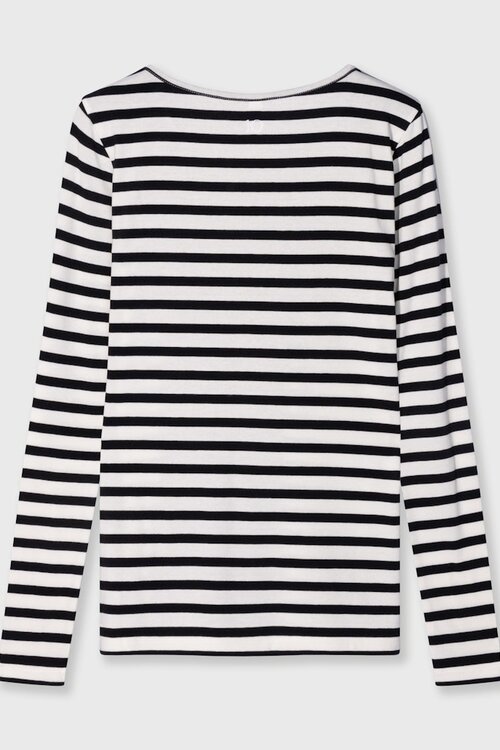 10Days Ecru/Zwarte extra lange mouw T-shirt modal st