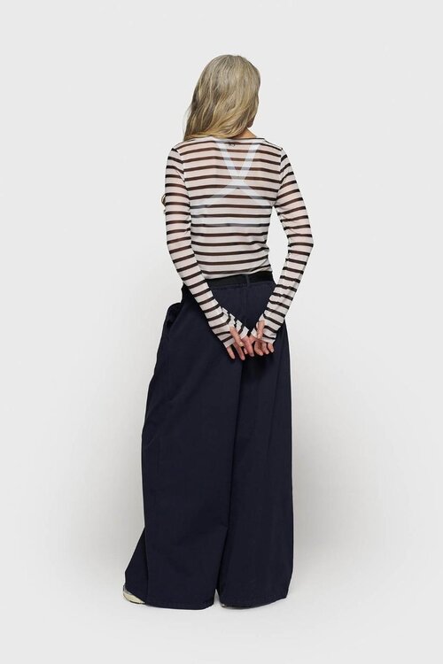 10Days Ecru/Zwarte mesh t-shirt met strepen