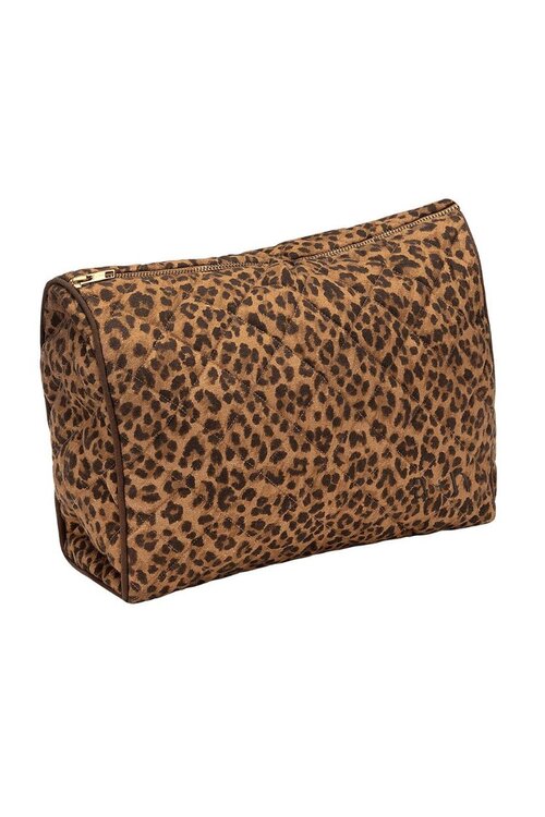 Anna & Nina Bruine Leopard Gewatteerde Toilettas