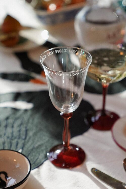 Anna & Nina Rood Wijnglas met I Love You Opschrift