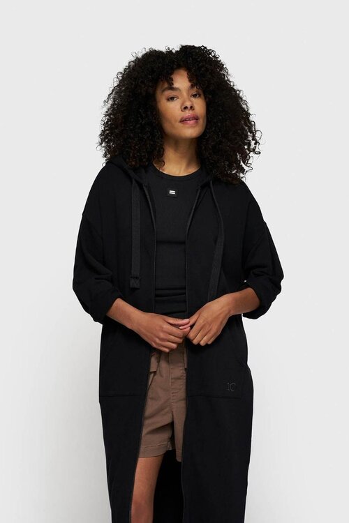 10Days Zwarte lange fleece hoodie met rits