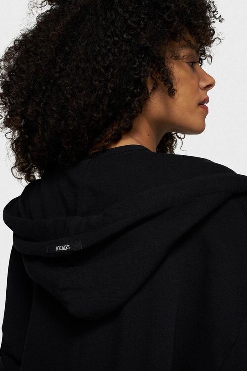 10Days Zwarte lange fleece hoodie met rits