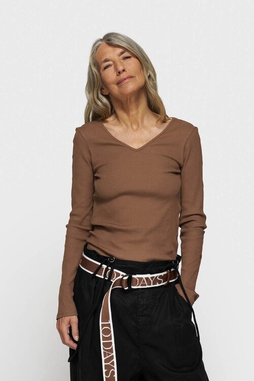 10Days Truffel V-hals ballet top met lange mouwen