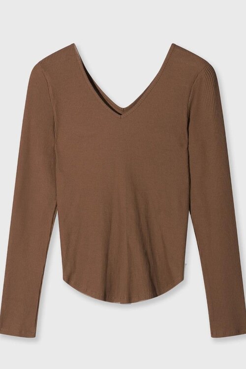 10Days Truffel V-hals ballet top met lange mouwen